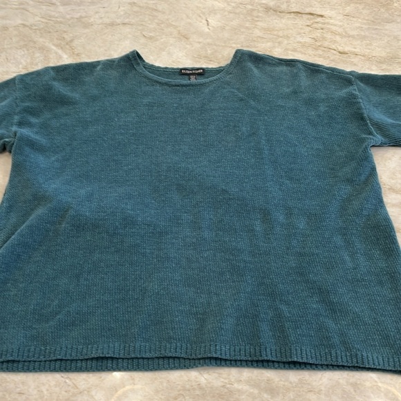 Eileen Fisher Boxy Velour Top | Teal Ribbed‎ Cotton | Size Medium - Picture 3 of 10